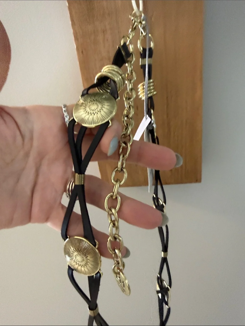 Haute Hippie Black and Gold Braided Medallion Chain Belt